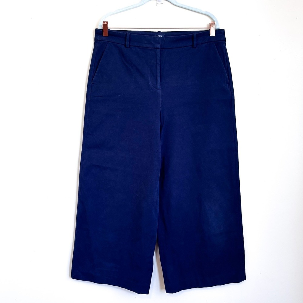 J Crew Womens Remy Wide Leg Cropped Pants Size 14 Navy Classic Minimalist Preppy